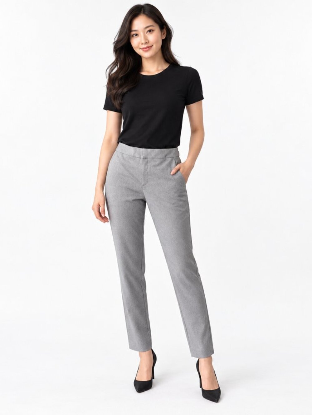 Zara Gray Herringbone Slim Straight Leg Pants Mid Rise Trousers US 6 M